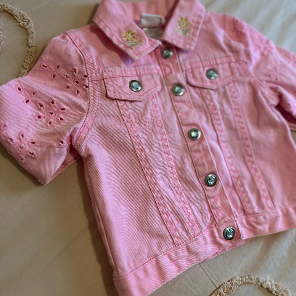 Little Lass Pink Jean Jacket with Embroidery 3T